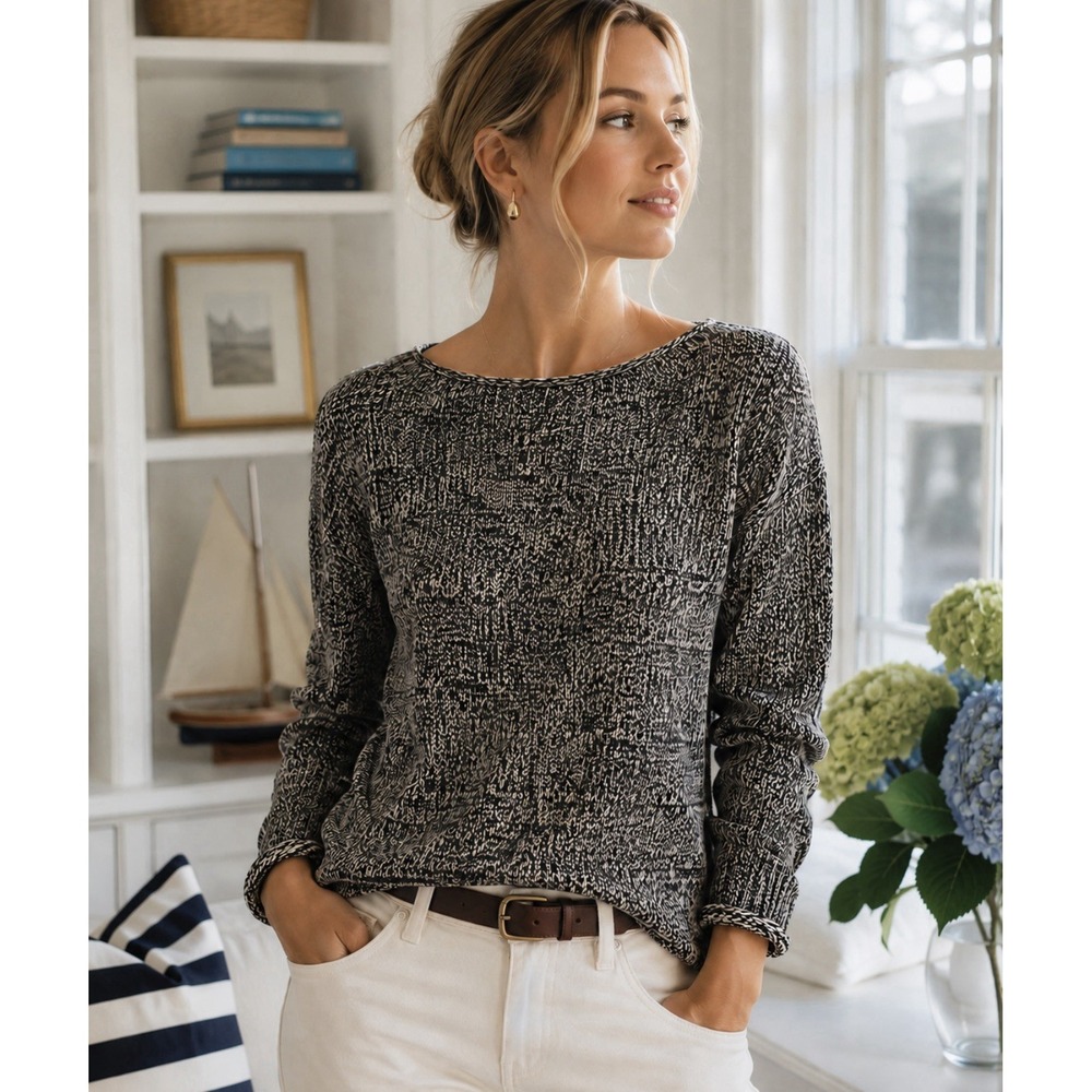 LRL Lauren Jeans Co Wide Neck Marled Pullover Sweater Sz Large Preppy Casual